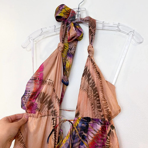 Alexis 100% Silk Colorful Adjustable Beach Resortwear Deep V Maxi Dress S NWT - Picture 8 of 12